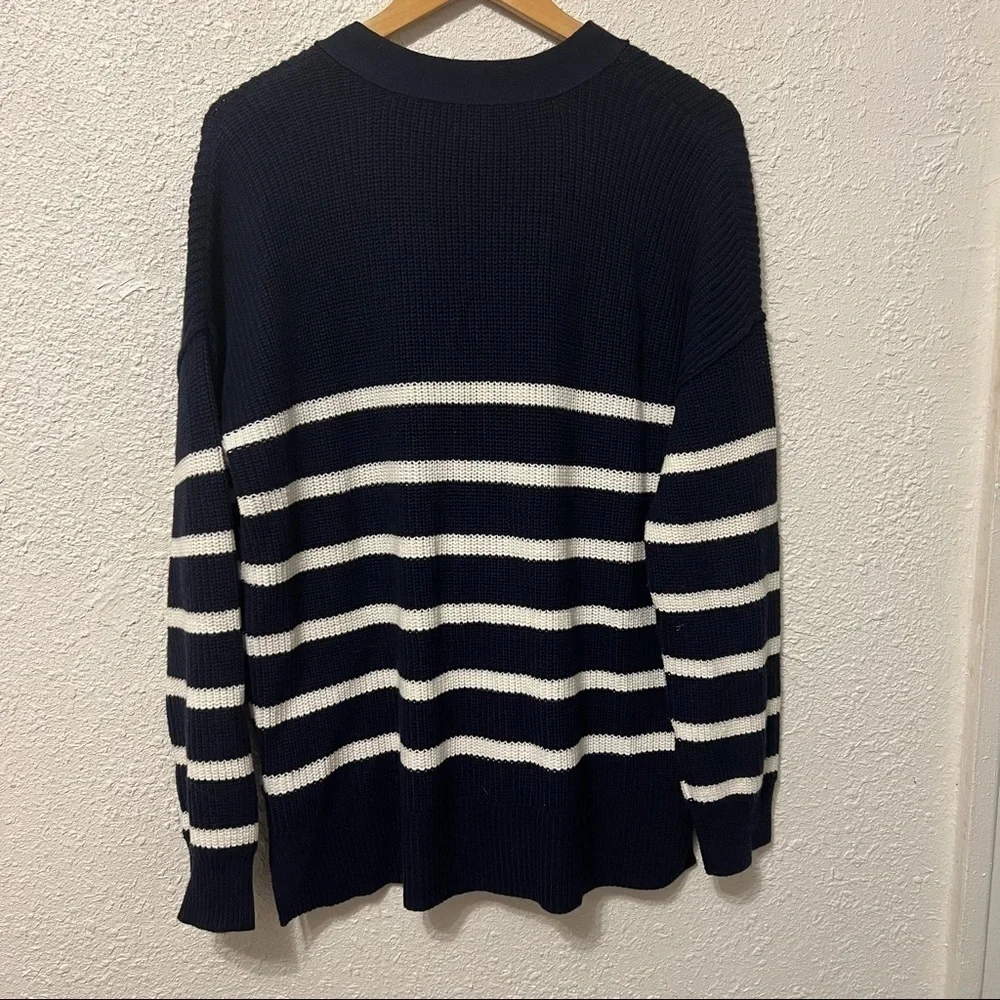 Rachel Zoe New York Striped Quarter Button Down Sweater Large